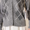 Buttoned Patchwork Pattern French Terry Knit Cardigan Grey - Imagen 4