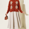 Buttoned Patchwork Pattern French Terry Knit Cardigan Terracotta - immagine 2