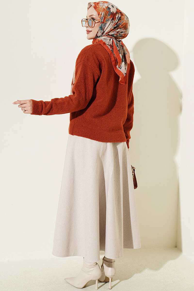 Buttoned Patchwork Pattern French Terry Knit Cardigan Terracotta - immagine 3