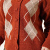 Buttoned Patchwork Pattern French Terry Knit Cardigan Terracotta - immagine 4