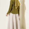 Buttoned Patchwork Pattern French Terry Knit Cardigan Oil Green - Image 3