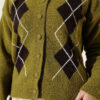 Buttoned Patchwork Pattern French Terry Knit Cardigan Oil Green - Image 4