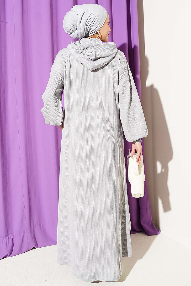 Hooded Dress with Pocket Details Grey - Imagen 3