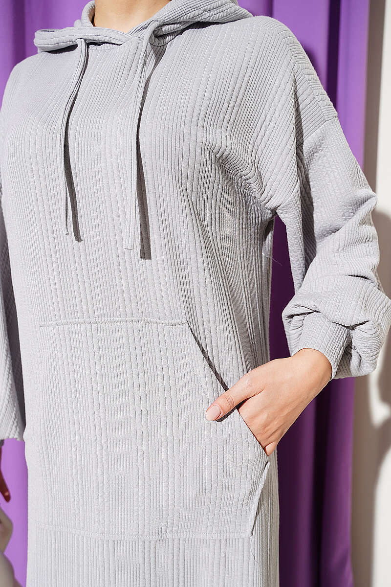 Hooded Dress with Pocket Details Grey - Imagen 4