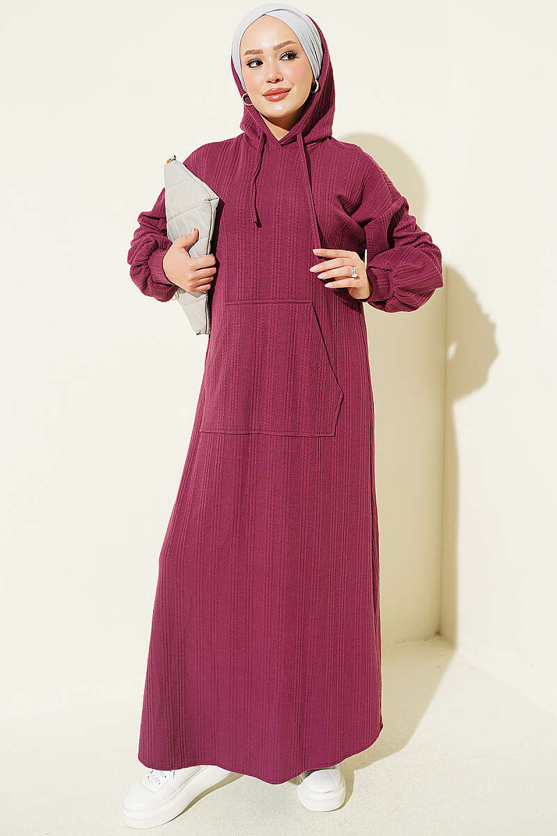 Hooded Dress with Pocket Details Purple