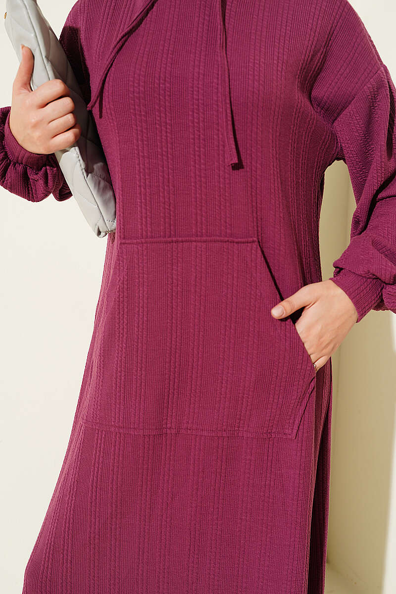 Hooded Dress with Pocket Details Purple - Image 4