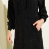 Hooded Dress with Pocket Details Black - الصورة 4