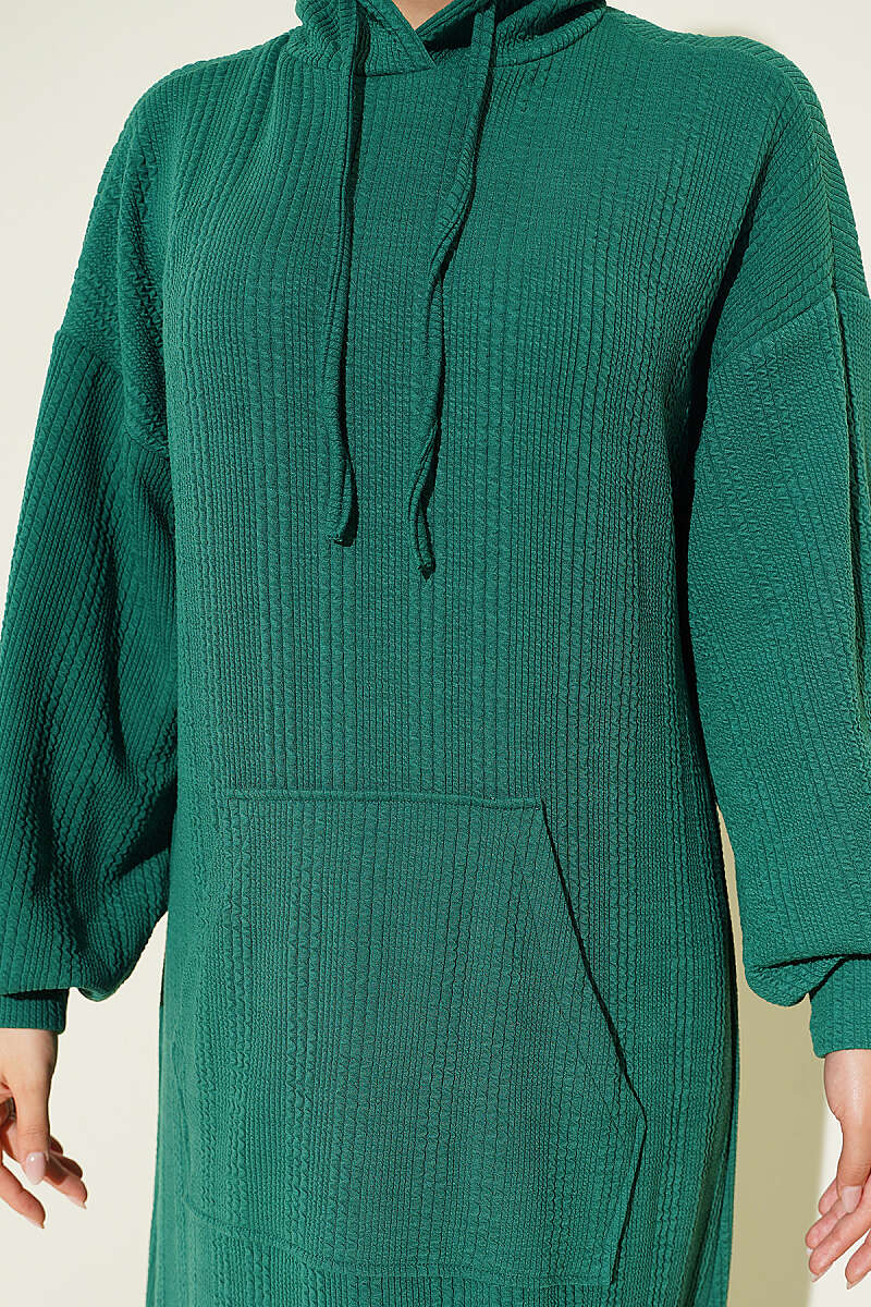 Hooded Dress with Pocket Details Green - الصورة 4