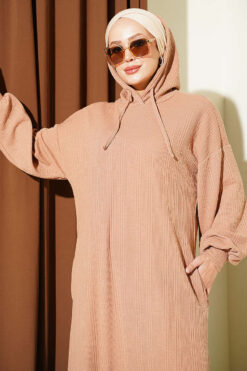 Alternative view of Hooded Pocket Knit Dress Camel