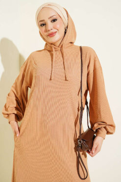 Alternative view of Hooded Pocket Knit Dress Latte