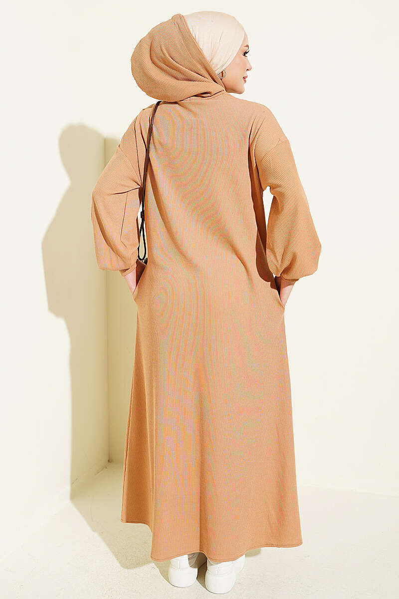 Hooded Pocket Knit Dress Latte – Image 3