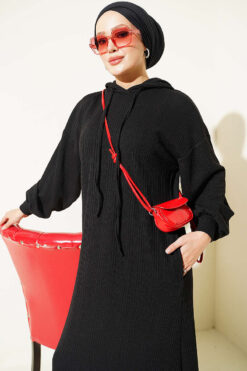 Alternative view of Hooded Pocket Knit Dress Black
