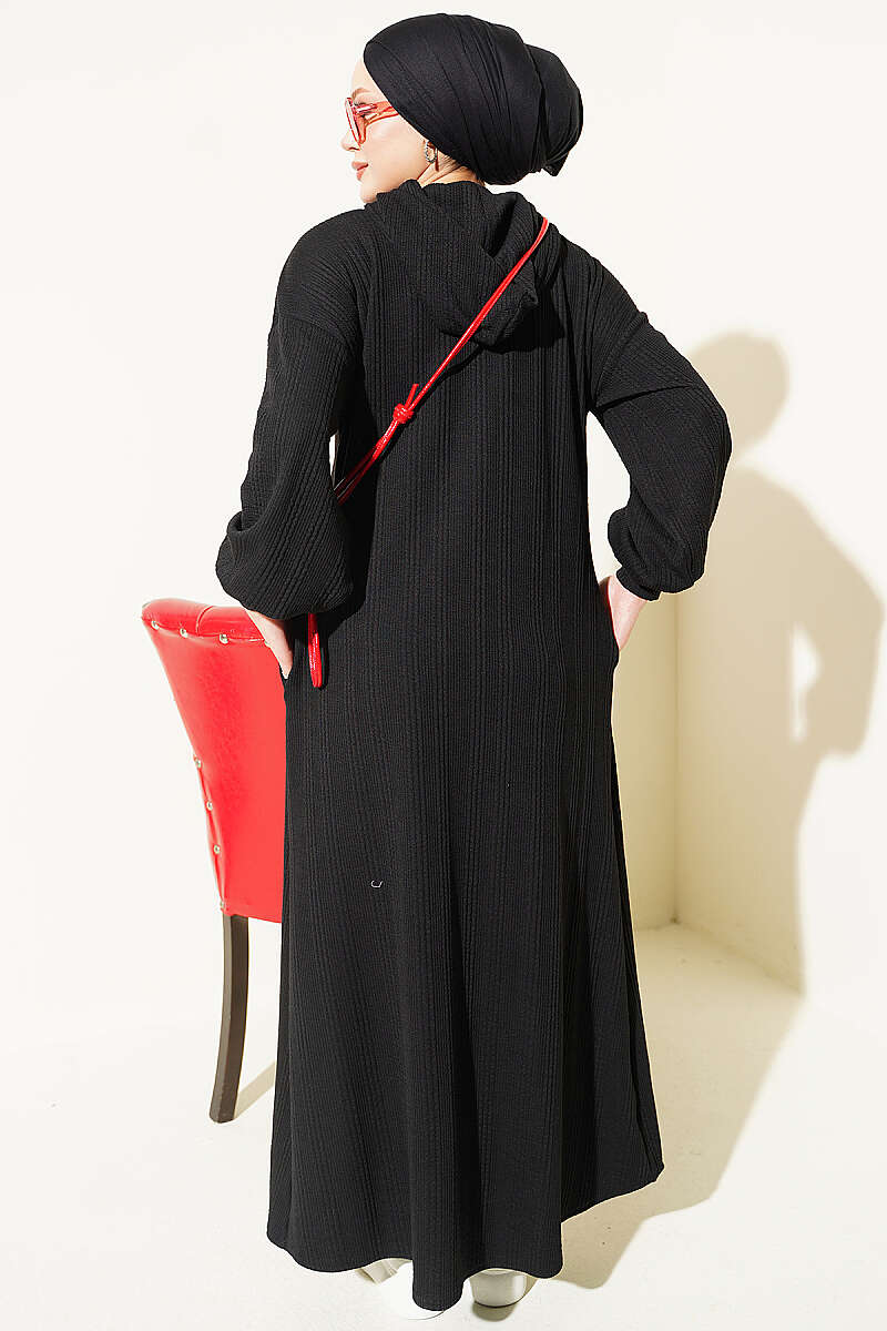 Hooded Pocket Knit Dress Black – Bild 3