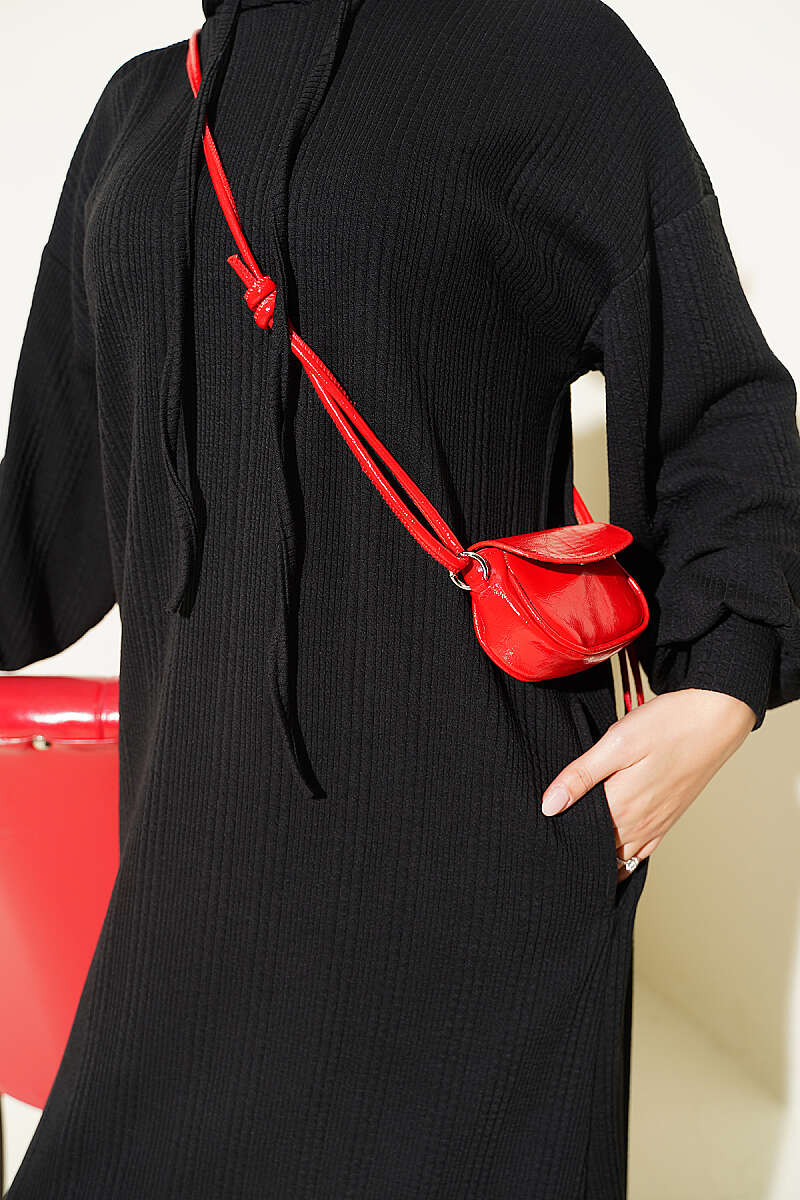 Hooded Pocket Knit Dress Black – Bild 4