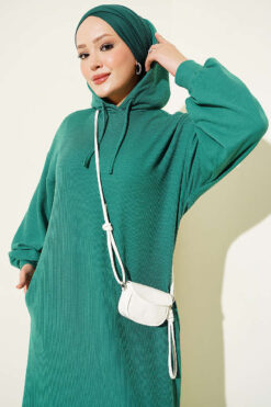 Alternative view of Hooded Pocket Knit Dress Green