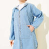 Hooded Zip-Up Denim Two-Piece Set with Pockets Light Blue - Afbeelding 2