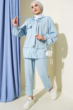 Hooded Jogger Set with Pullover and Pants Blue