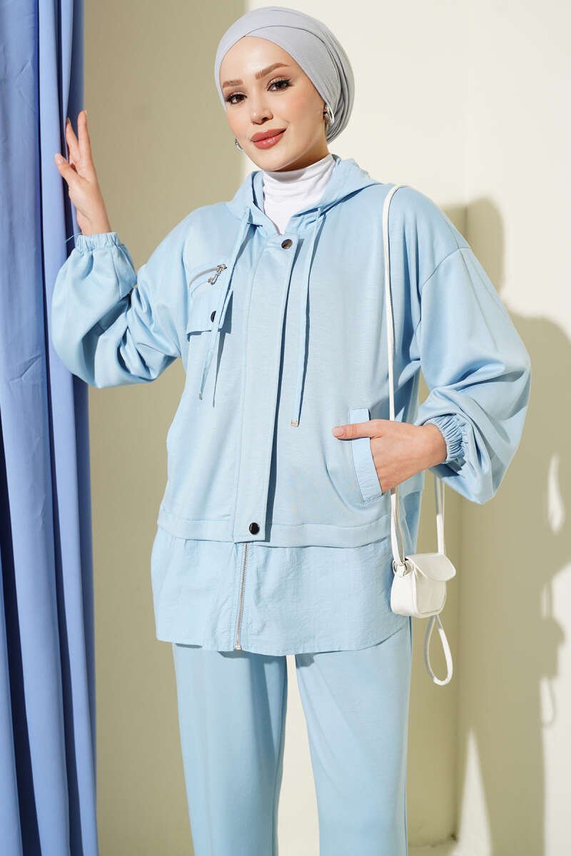 Hooded Jogger Set with Pullover and Pants Blue - Imagen 2