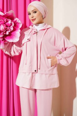 Alternative view of Hooded Jogger Set with Pullover and Pants Pink