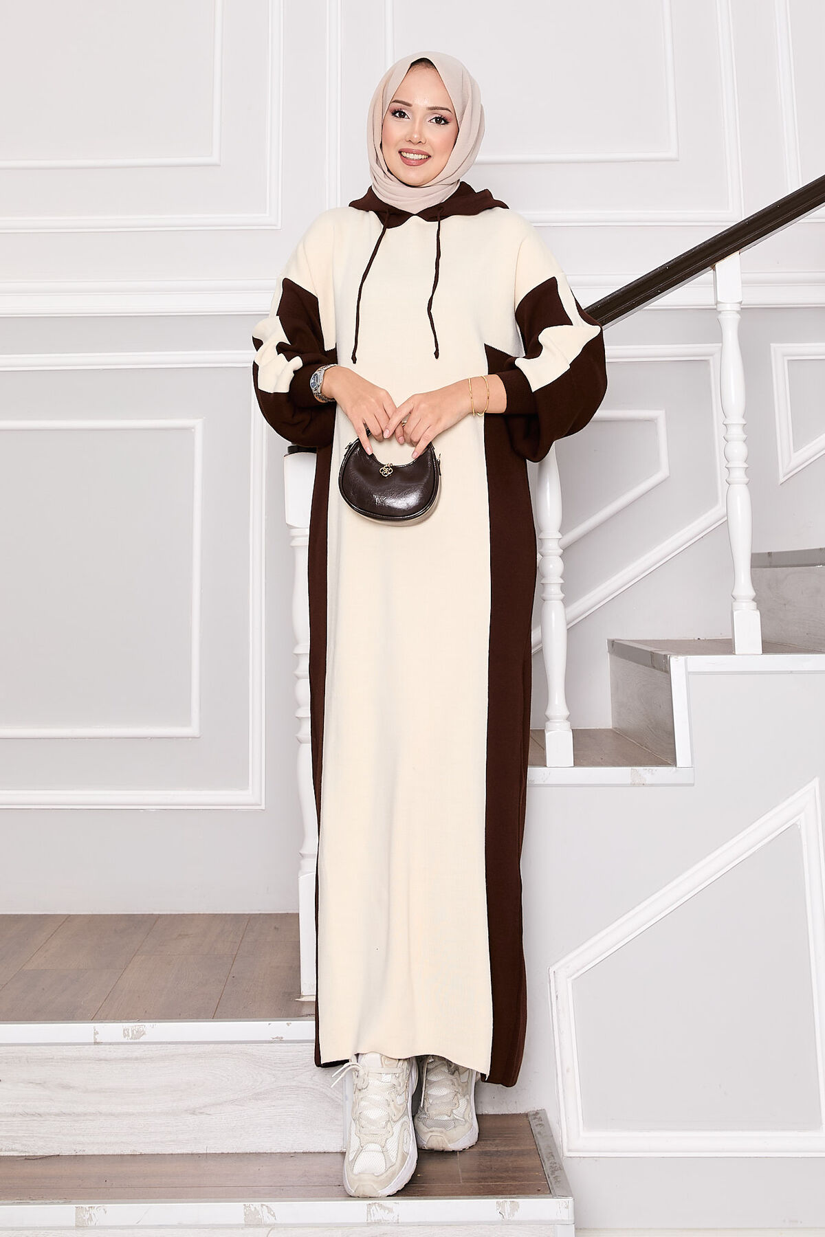 Hooded Sport French Terry Dress Two-Piece Set Brown - immagine 4