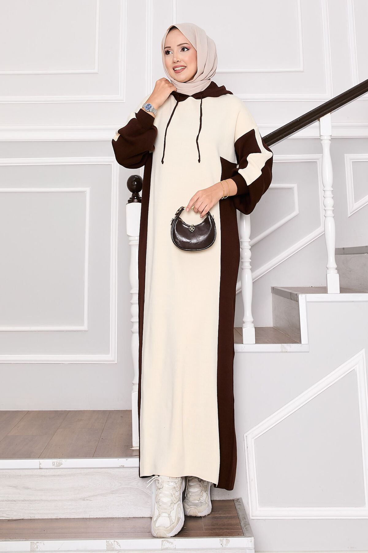 Hooded Sport French Terry Dress Two-Piece Set Brown - immagine 5