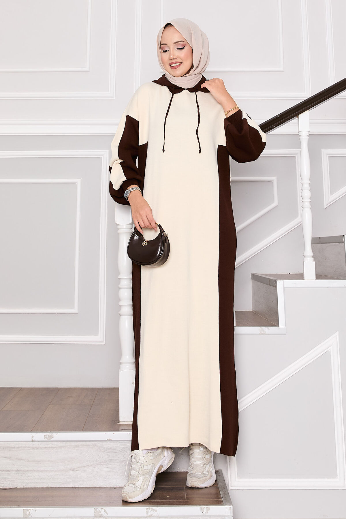 Hooded Sport French Terry Dress Two-Piece Set Brown - immagine 7
