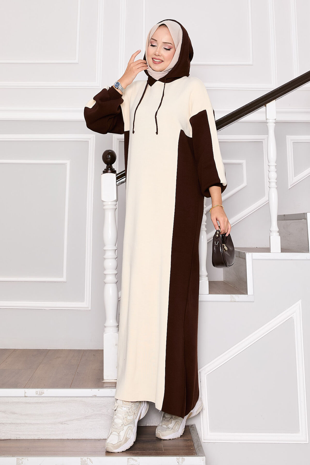 Hooded Sport French Terry Dress Two-Piece Set Brown - immagine 3