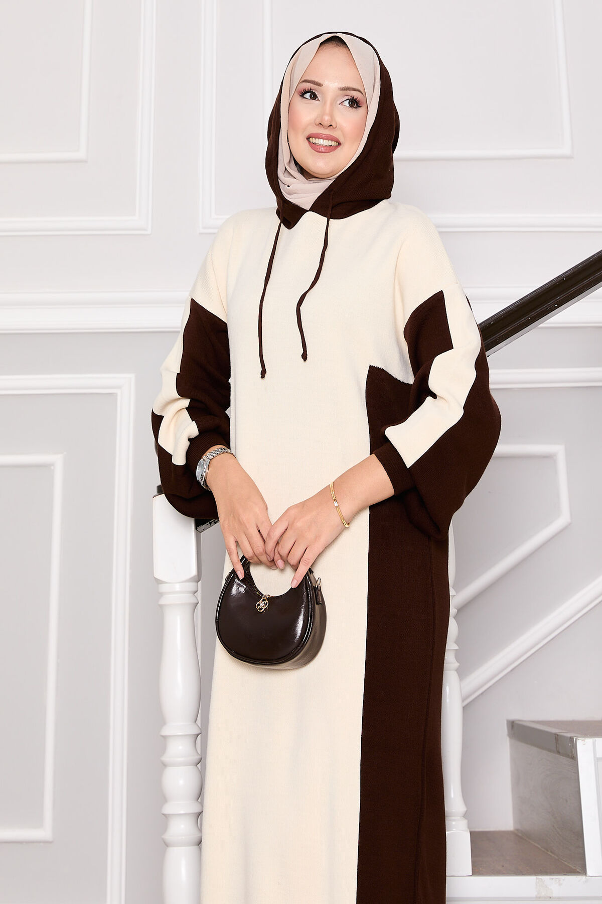 Hooded Sport French Terry Dress Two-Piece Set Brown - immagine 2