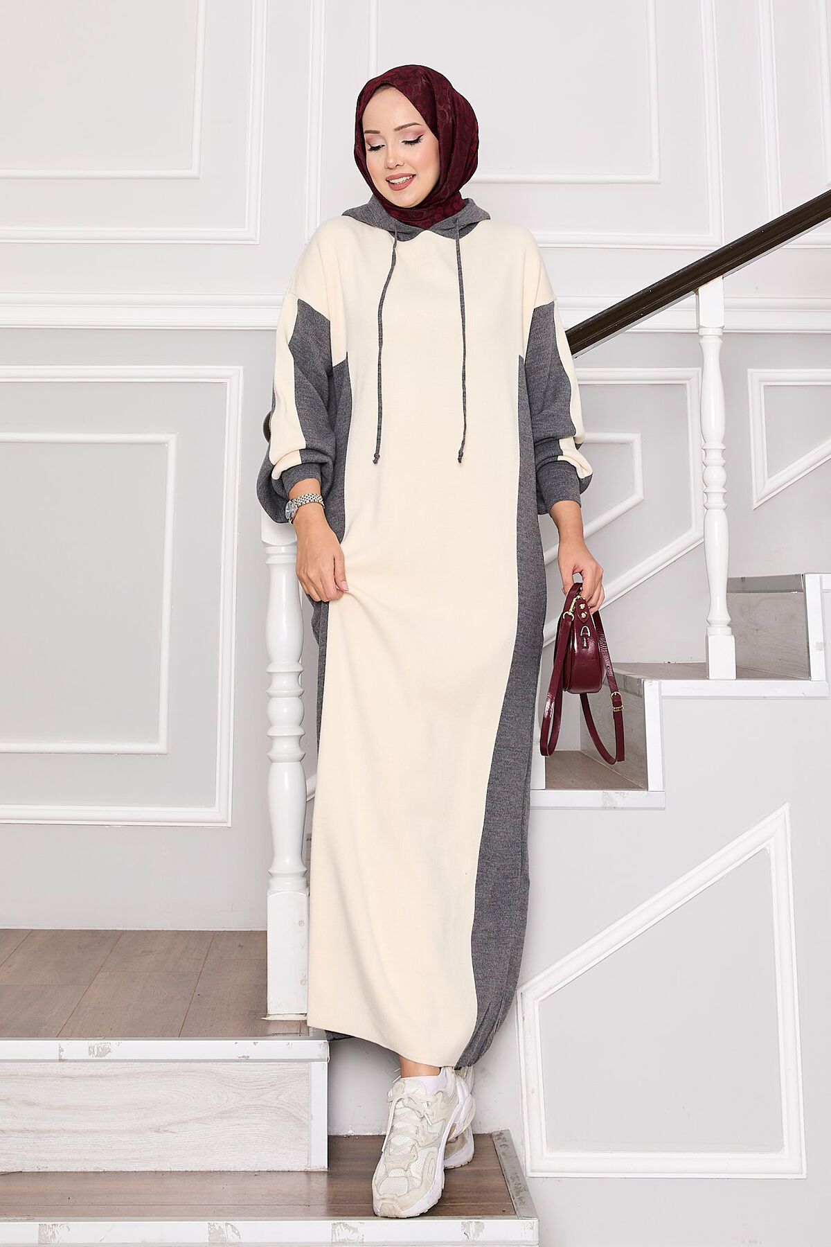 Hooded Sport French Terry Dress Two-Piece Set Ecru – Bild 4