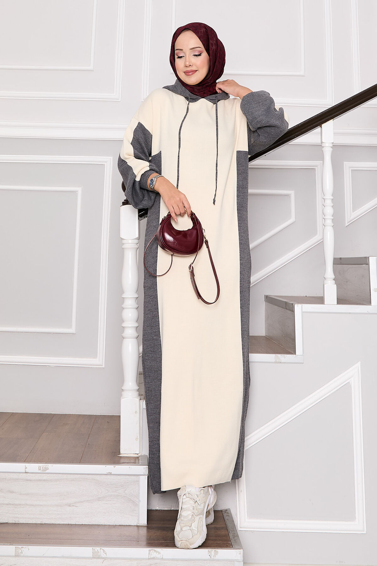 Hooded Sport French Terry Dress Two-Piece Set Ecru – Bild 6