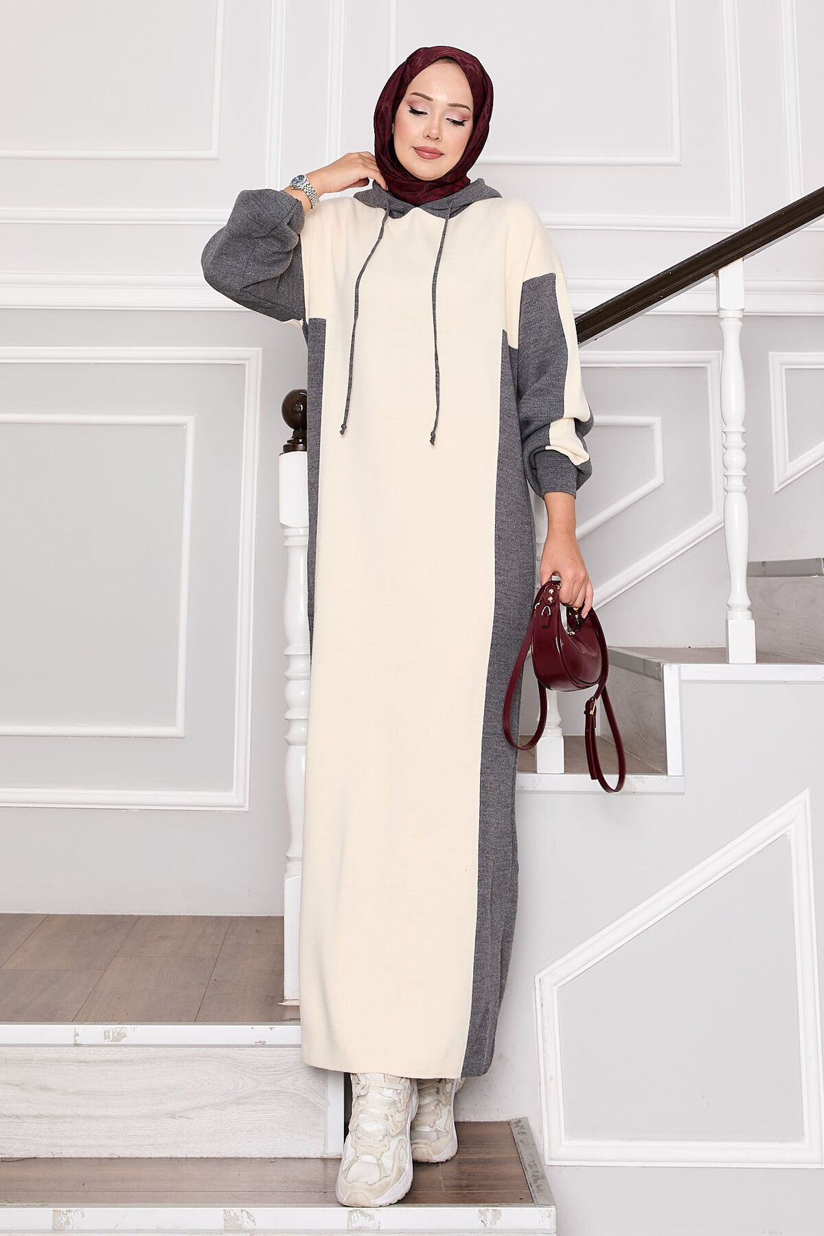 Hooded Sport French Terry Dress Two-Piece Set Ecru – Bild 7