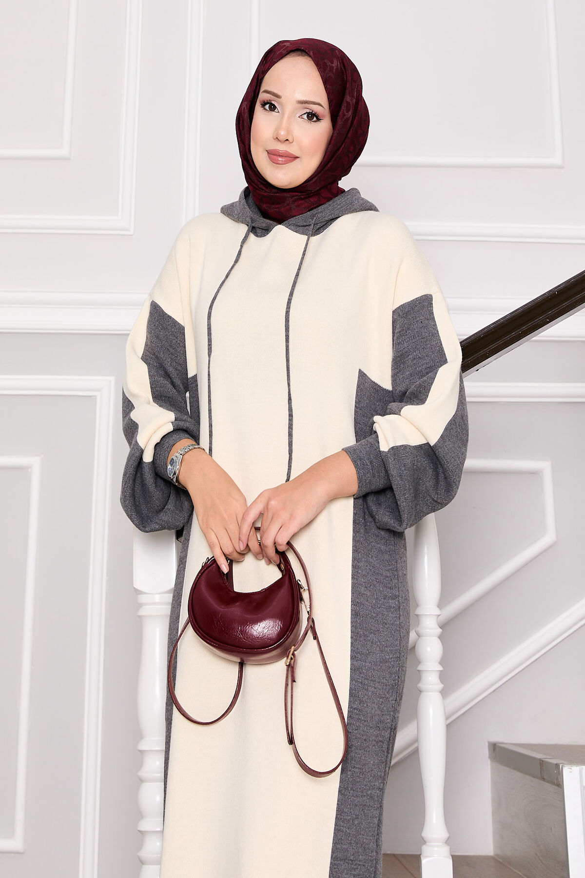Hooded Sport French Terry Dress Two-Piece Set Ecru – Bild 2