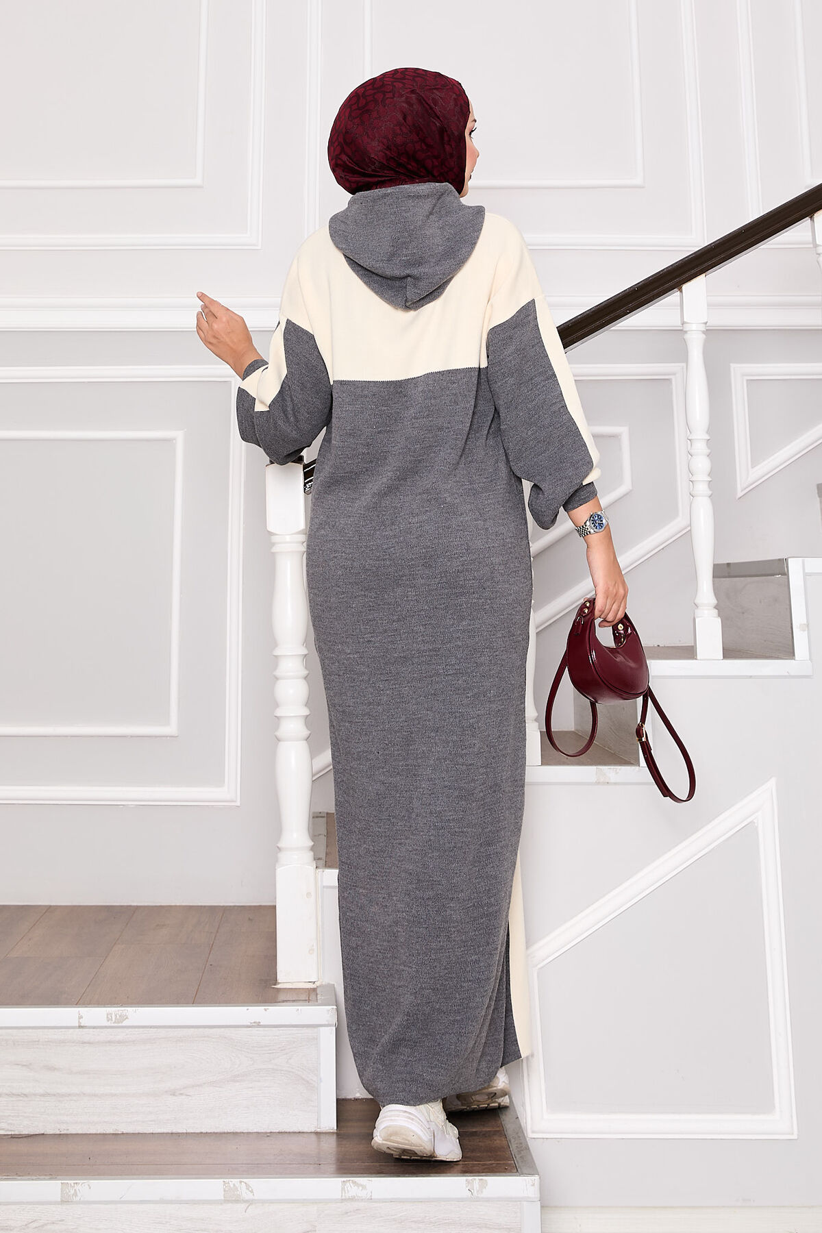Hooded Sport French Terry Dress Two-Piece Set Ecru – Bild 8