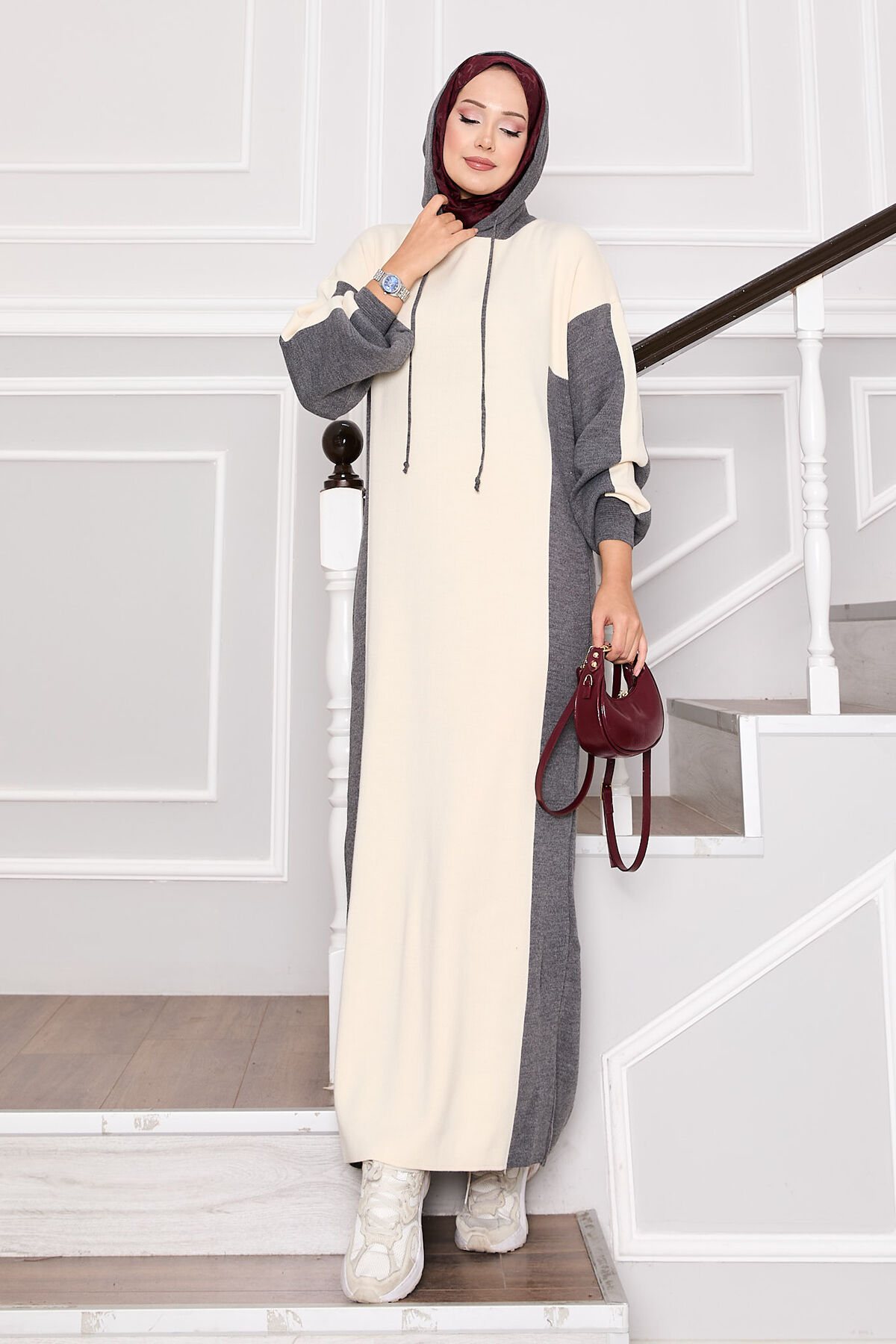 Hooded Sport French Terry Dress Two-Piece Set Ecru – Bild 3