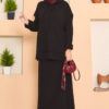 Hooded Sweater Detail Modest Two-Piece Dress Set Black – Image 3