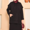 Hooded Sweater Detail Modest Two-Piece Dress Set Black – Image 4
