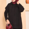 Hooded Sweater Detail Modest Two-Piece Dress Set Black – Image 2