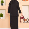 Hooded Sweater Detail Modest Two-Piece Dress Set Black – Image 6