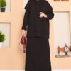 Hooded Sweater Detail Modest Two-Piece Dress Set Black – Image 5