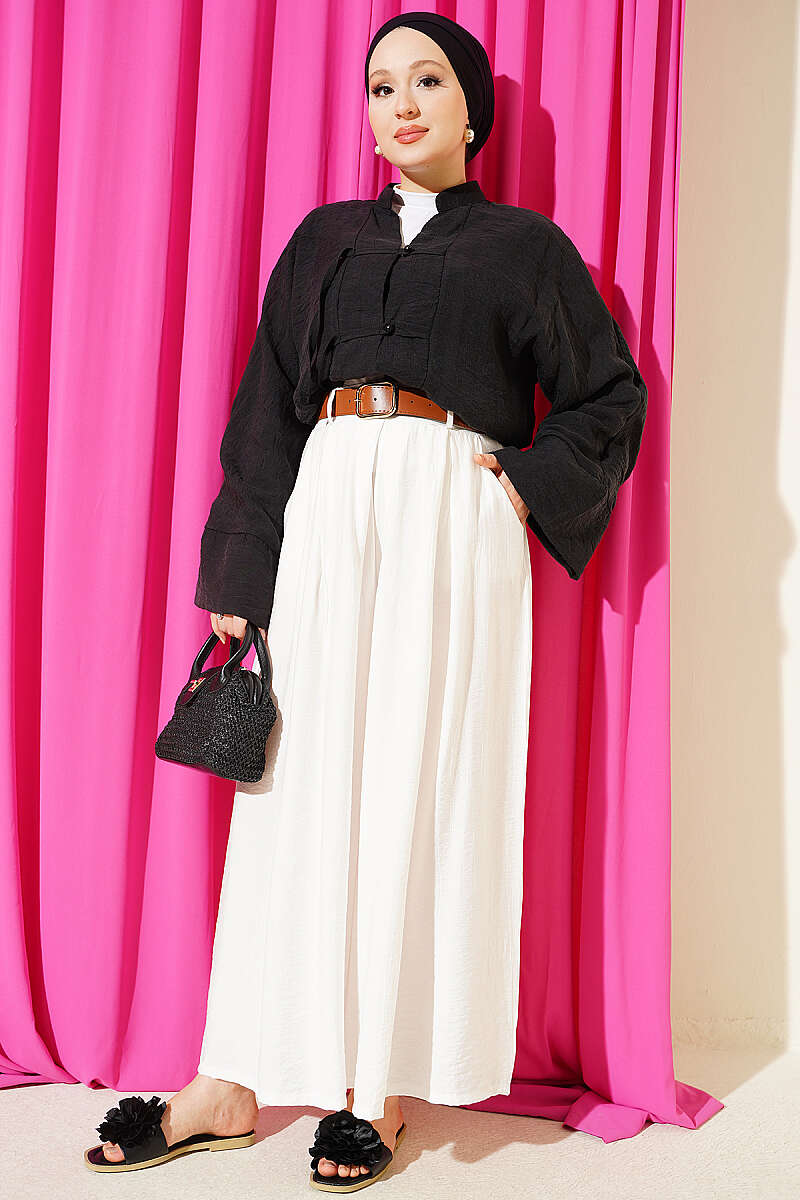 Square Belted Wide-Leg Trousers White - Image 2