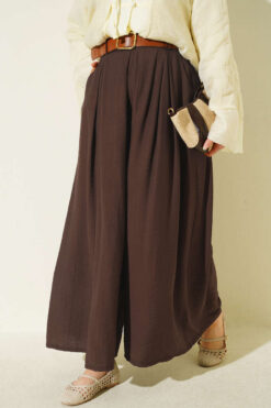 Square Belted Wide-Leg Trousers Chestnut