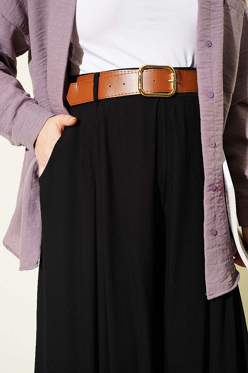 Square Belted Wide-Leg Trousers Black - Image 4