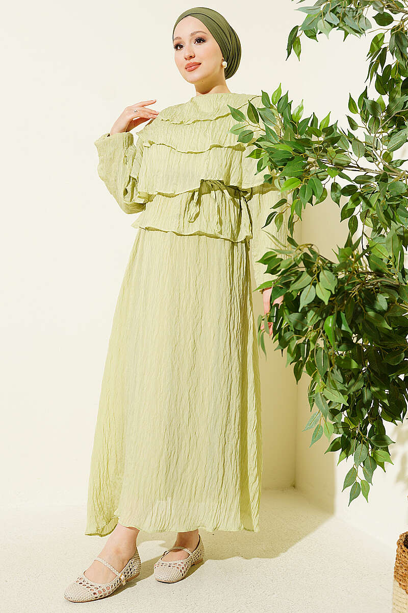 Sleeve Pleated Gold Button Two-Piece Set Hazel – Bild 5
