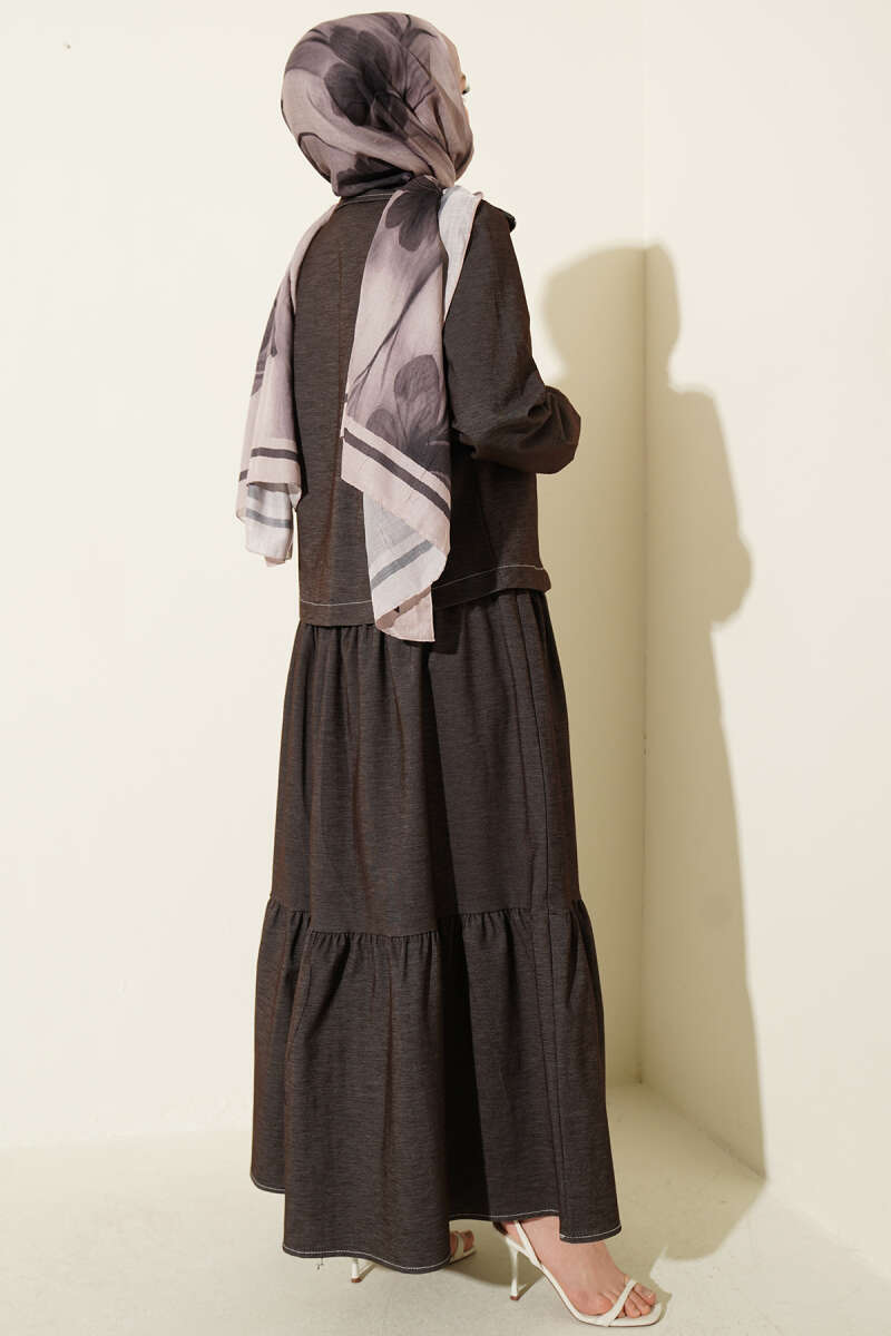 Layered Dress with Jacket Denim Two-Piece Set Dark Brown – Bild 3