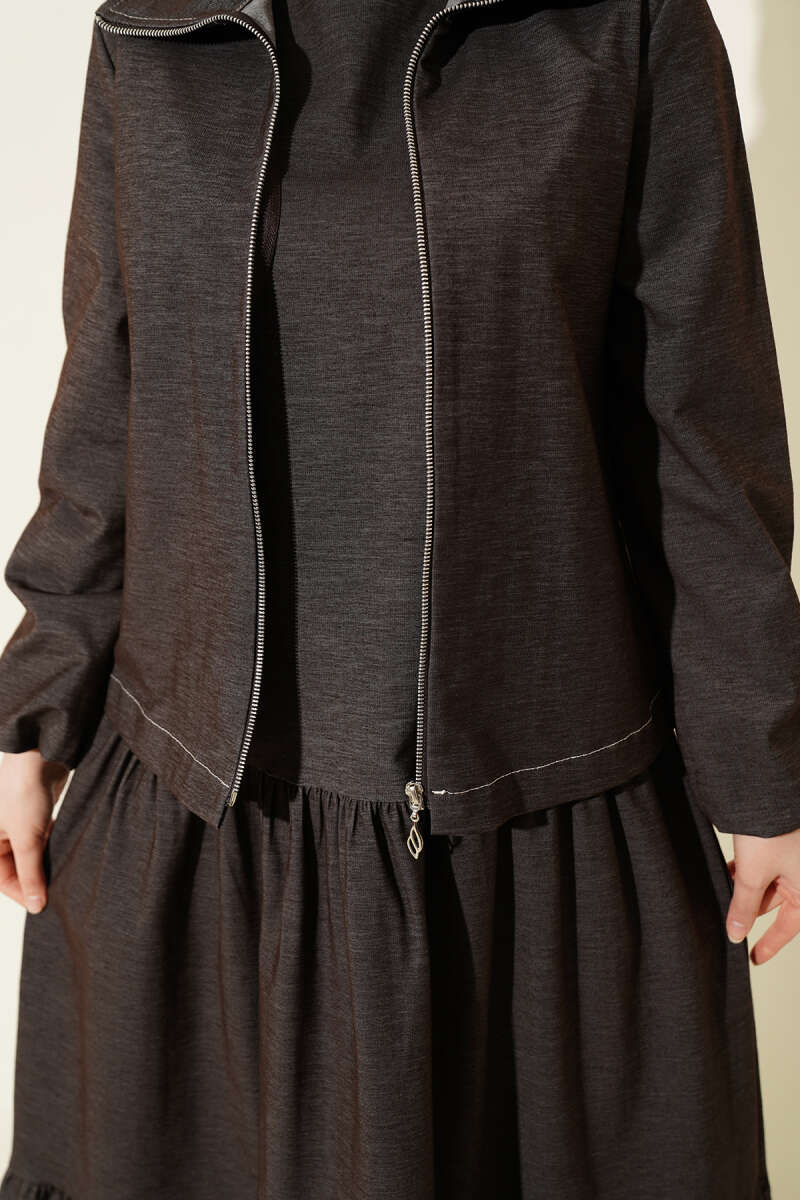 Layered Dress with Jacket Denim Two-Piece Set Dark Brown – Bild 4