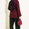 Houndstooth Leather Drawstring Hem Embellished Tunic Burgundy - Imagen 3