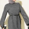 Houndstooth Leather Drawstring Hem Embellished Tunic Smoke