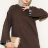 Houndstooth Leather Drawstring Hem Embellished Tunic Brown