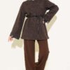 Houndstooth Leather Drawstring Hem Embellished Tunic Brown - Imagen 2