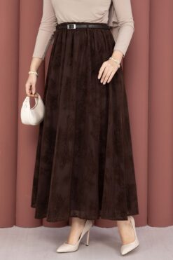 Alternative view of Printed Tulle Skirt with Belt Detail Brown